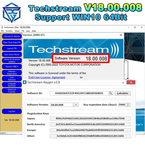 Newest Version 2/2023 FOR TOYOTA TIS 18.00.008 Techstream Software Link and Active Code Work with MINI VCI MINIVCI - MHH Auto Shop